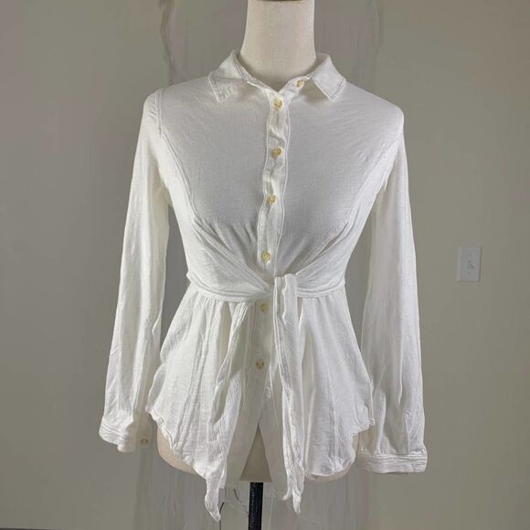 MAEVE white blouse 100% cotton white blouse front tie button up sz S - Picture 1 of 8